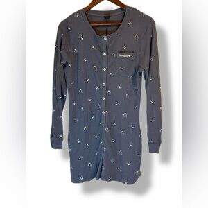 TomboyX Floral Waffle Knit Henley Lounge Romper Gray Medium